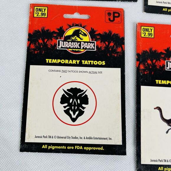 4 Jurassic Park Temporary Dinosaur Tattoos Lot Logo Biohazard Triceratops Skull - Picture 4 of 13